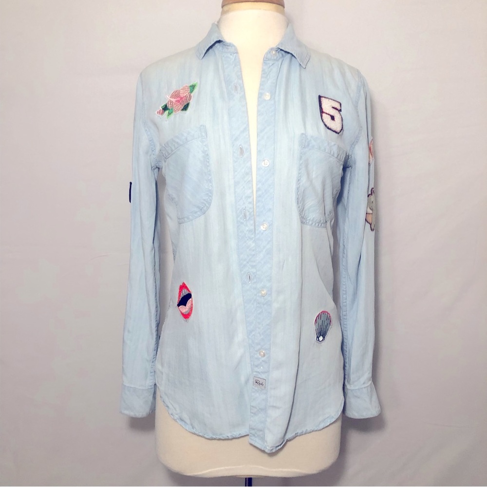 Rails Chambray Patched Denim Button Down Shirt Si… - image 1